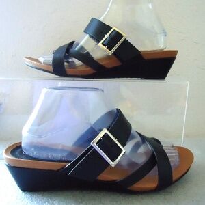 LenaLuisa Women's Slip On Wedge Black Sandals Size-8.5/38.5 #Z